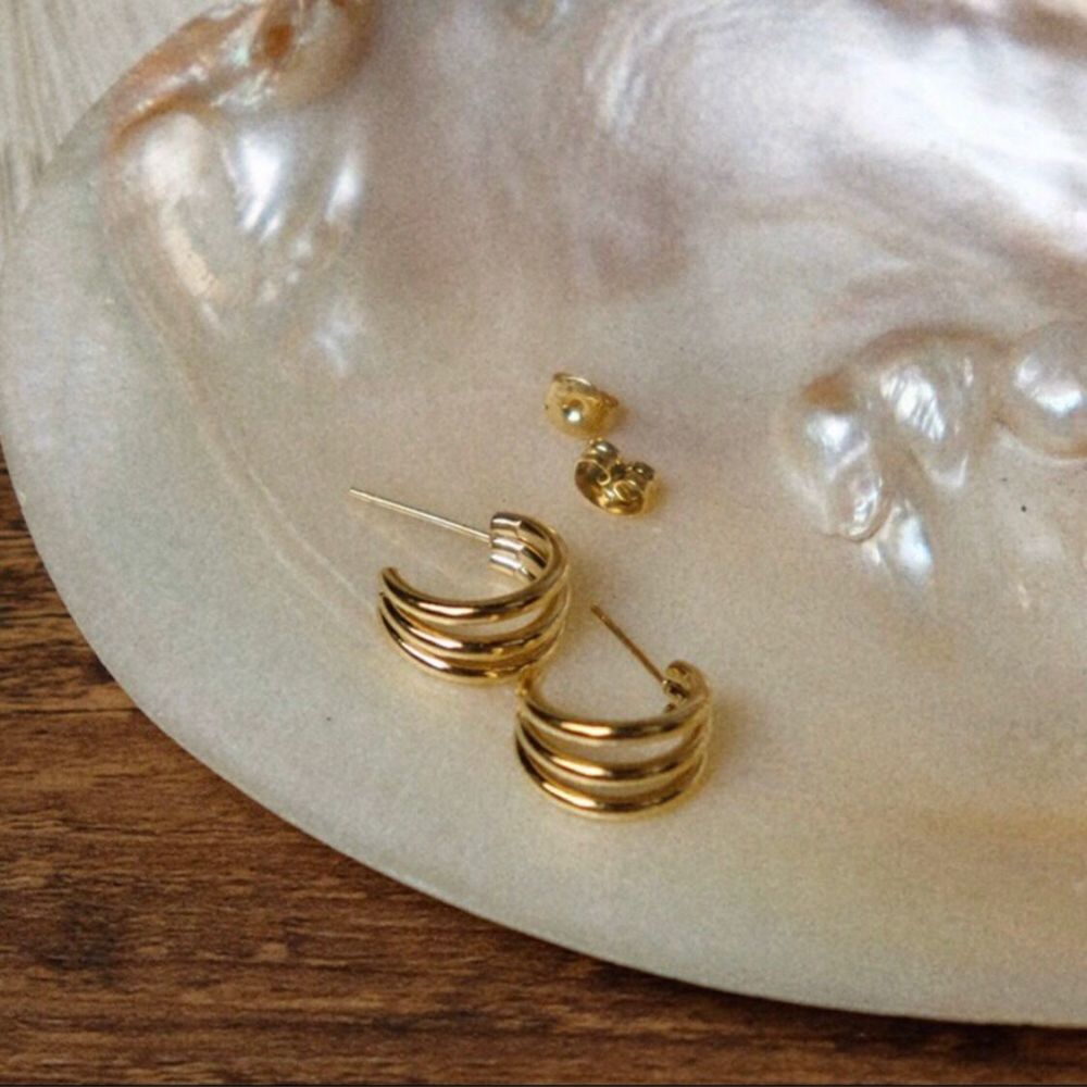 18K Gold Plated Triple C Stacked Hoop Earrings